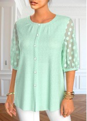Mint Green Mesh Half Sleeve Round Neck Blouse | thumb picture 