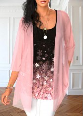 Light Pink Floral Print Cardigan and Tank Top