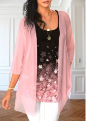 Light Pink Floral Print Cardigan and Tank Top | thumb picture 
