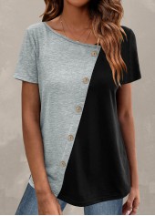 Light Grey Marl Button Short Sleeve T Shirt