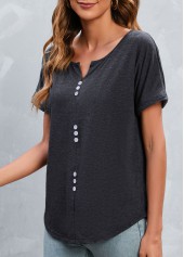 Dark Grey Button Short Sleeve T Shirt | thumb picture 