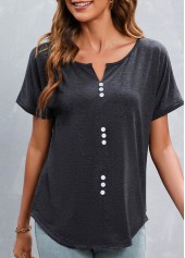 Dark Grey Button Short Sleeve T Shirt | thumb picture 