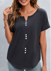Dark Grey Button Short Sleeve T Shirt