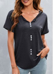 Dark Grey Button Short Sleeve T Shirt | thumb picture 