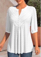 White Lace 3/4 Sleeve Split Neck Blouse | thumb picture 