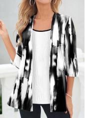 Black Fake 2in1 Tie Dye Print T Shirt