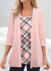 Pink Fake 2in1 Plaid Long Sleeve T Shirt | thumb picture 
