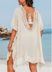 Ruffle Patchwork Tie Back Beige Cover Up | thumb picture 