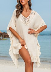 Ruffle Patchwork Tie Back Beige Cover Up | thumb picture 