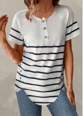 White Button Striped Short Sleeve T Shirt | thumb picture 