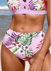 Mid Waisted Random Floral Print Light Purple Bikini Bottom