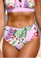 Mid Waisted Random Floral Print Light Purple Bikini Bottom | thumb picture 