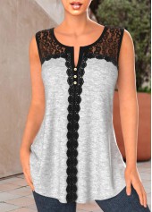 Light Grey Marl Lace Sleeveless Tank Top