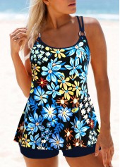 Circular Ring Floral Print Multi Color Tankini Set