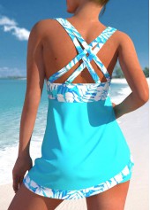 Drawstring Floral Print Cyan Swimdress Top-No Bottom | picture 2