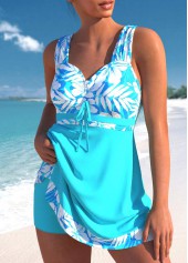 Drawstring Floral Print Cyan Swimdress Top-No Bottom | picture 3