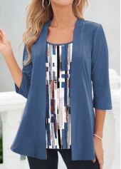 Blue Fake 2in1 Geometric Print Cardigan  and Tank Top