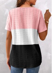 Plus Size Pink Patchwork Short Sleeve T Shirt | thumb picture 