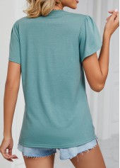Green Patchwork Short Sleeve V Neck T Shirt | thumb picture 