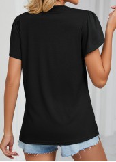 Black Patchwork Short Sleeve V Neck T Shirt