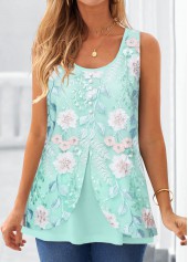 Cyan Layered Floral Print Sleeveless Tank Top | thumb picture 