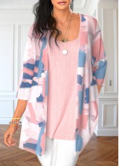Light Pink Graffiti Print Cardigan and Tank Top