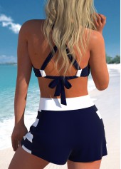 Patchwork High Waisted Striped Navy Bikini Set | thumb picture 