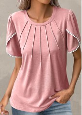 Light Pink Patchwork Short Sleeve T Shirt