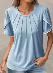 Light Blue Patchwork Short Sleeve T Shirt