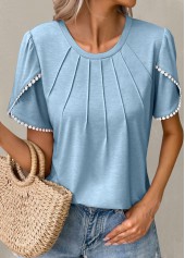 Light Blue Patchwork Short Sleeve T Shirt