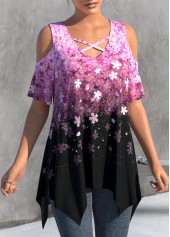 Hot Pink Handkerchief Hem Floral Print T Shirt | thumb picture 