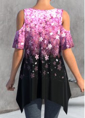 Hot Pink Handkerchief Hem Floral Print T Shirt | thumb picture 