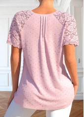 Light Pink Patchwork Short Sleeve Round Neck Blouse | thumb picture 