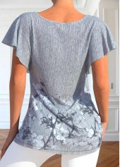 Grey Button Floral Print Short Sleeve T Shirt | thumb picture 