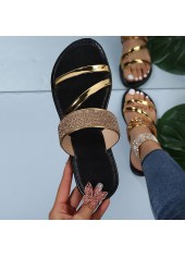 Golden Shinning Open Toe Falt Sliders