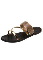Golden Shinning Open Toe Falt Sliders | thumb picture 