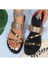 Golden Shinning Open Toe Falt Sliders | thumb picture 