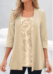 Light Camel Plants Print Fake Two Piece Twinset | thumb picture 