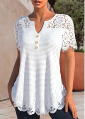 White Lace Short Sleeve Split Neck T Shirt | thumb picture 