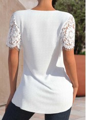 White Lace Short Sleeve Split Neck T Shirt | thumb picture 