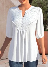 White Lace Half Sleeve Split Neck Blouse | thumb picture 