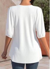 White Lace Half Sleeve Split Neck Blouse | thumb picture 