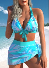 Mesh High Waisted Wave Pattern Print Bikini Set