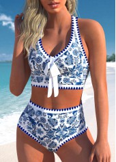Bowknot High Waisted Tribal Print Blue Bikini Set | thumb picture 
