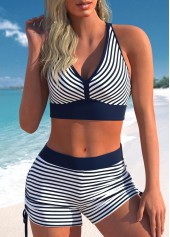 Three-Piece Mid Waisted Striped Navy Tankini Set | thumb picture 