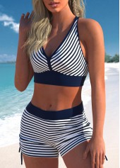 Three-Piece Mid Waisted Striped Navy Tankini Set | thumb picture 