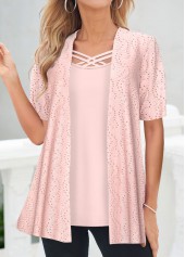 Light Pink Short Sleeve Fake Two Piece Twinset