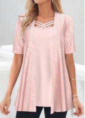 Light Pink Short Sleeve Fake Two Piece Twinset | thumb picture 