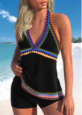 Patchwork Tribal Print Black Tankini Top-No Bottom | picture 3