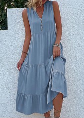 Dusty Blue Button A Line Sleeveless Dress | thumb picture 